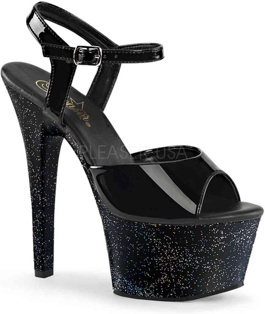 EU 38 = US 8 | ASPIRE-609MG | 6 Heel, 2 1/4 PF Ankle Strap Sandal W/ Mini Glitters